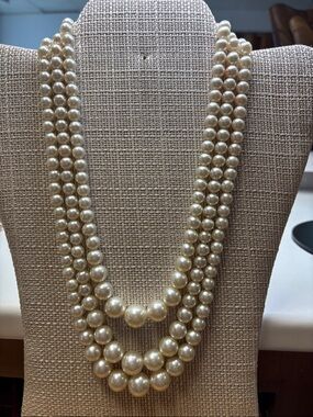 Classic Triple-Strand Cream Pearl Necklace